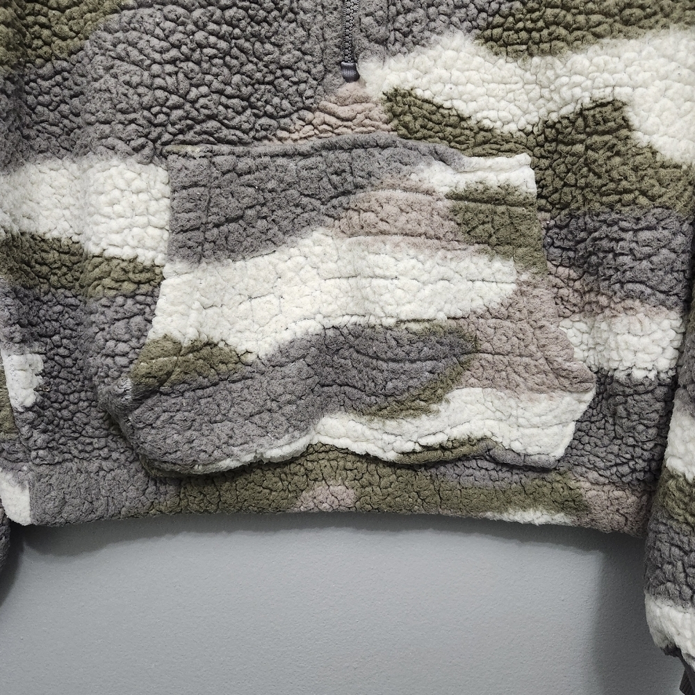 Hippie rose junior's cropped sherpa sweatshirt jacket size large camouflage - Picture 7 of 11